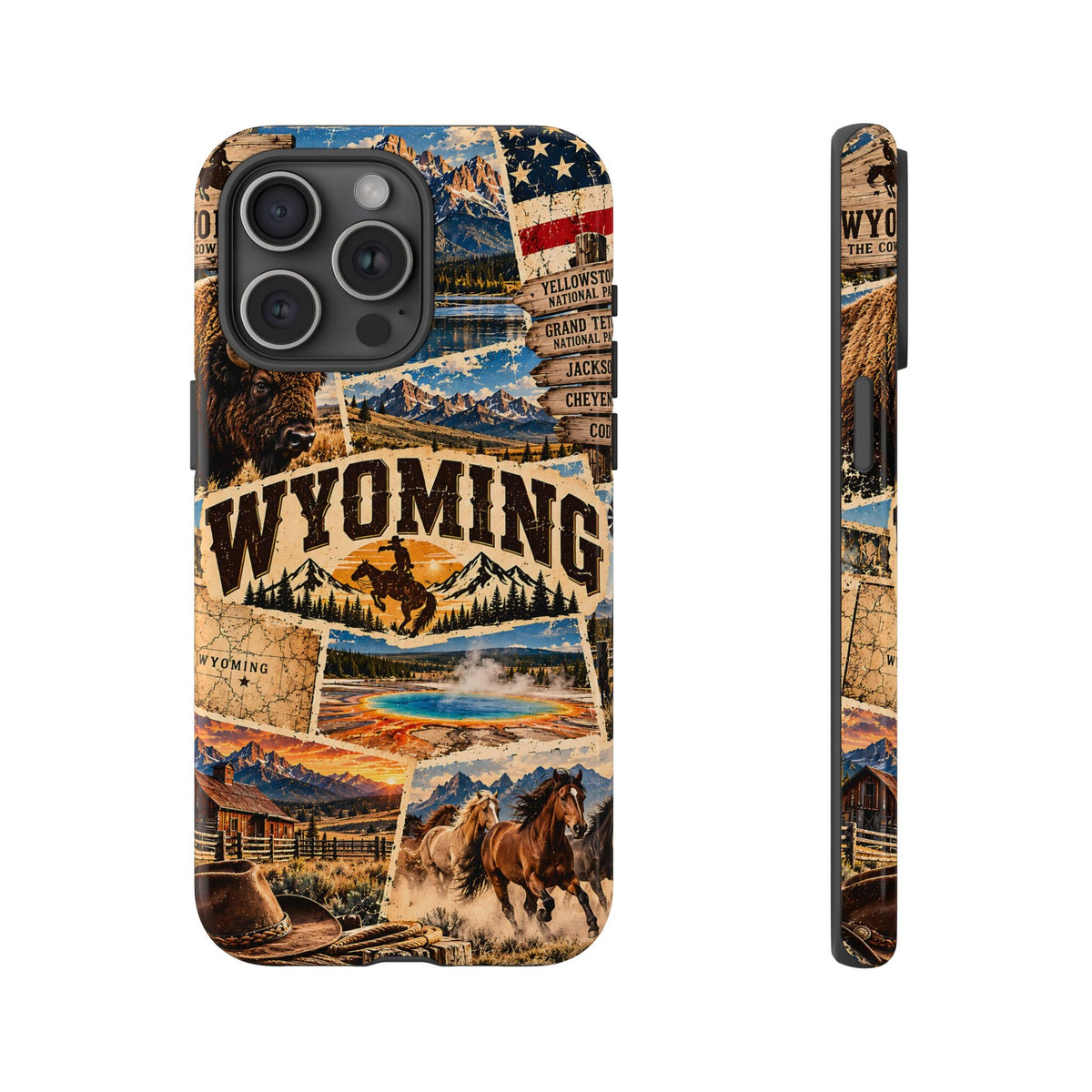 Wyoming-Reise-Collage Handyhülle – Robuste Handyhülle im Western-Vintage-Stil