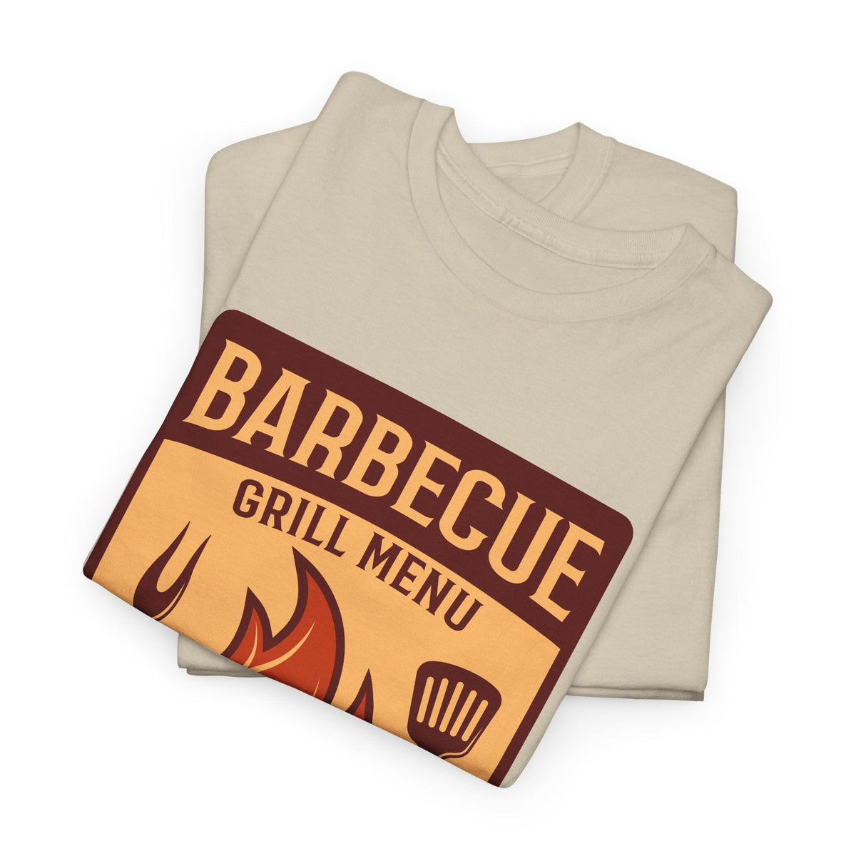 BBQ Grill Menu T-Shirt – Flammen & Grillbesteck Grafik-T-Shirt