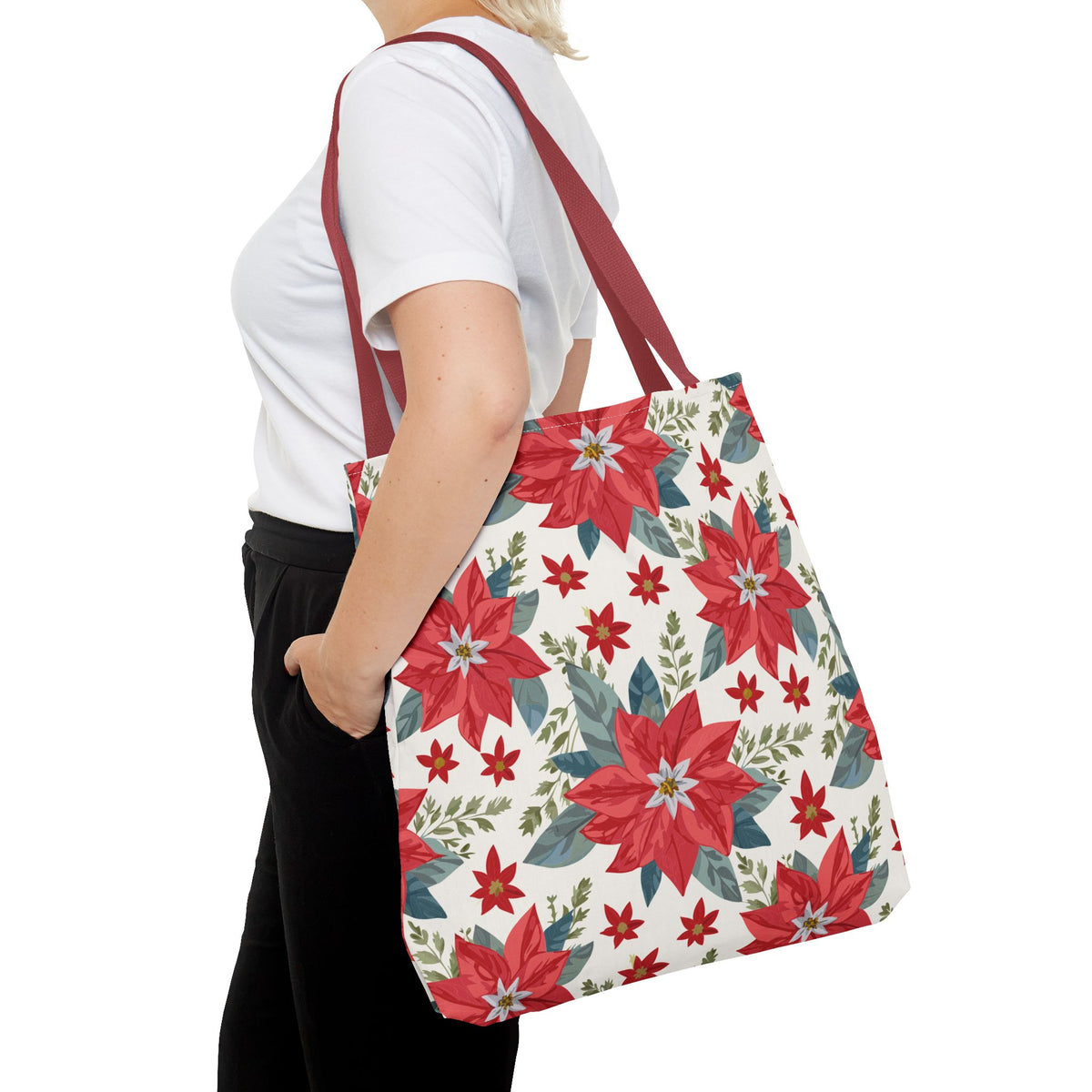 Weihnachtsstern Stofftasche – Festliches Blumenmuster