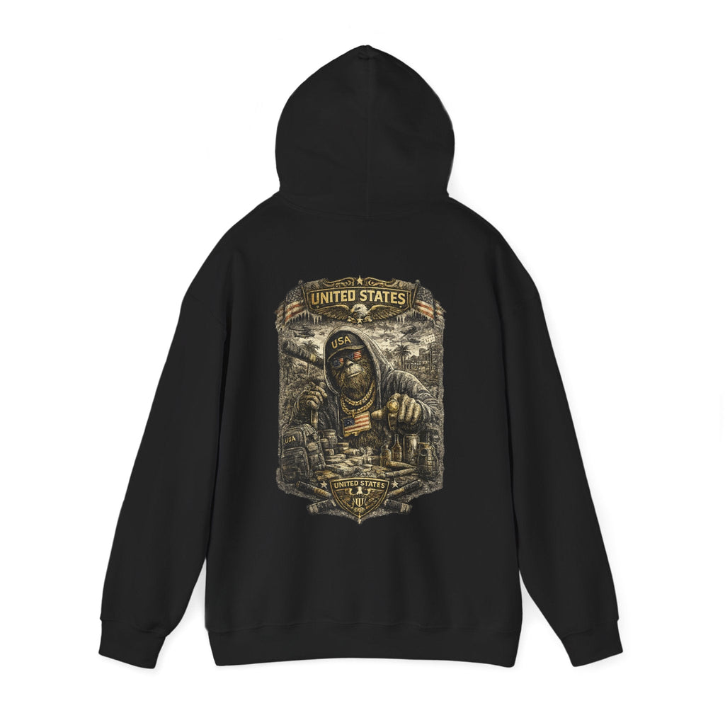 Bigfoot Streetwear Hoodie for Men Urban Black Hoodie with Bigfoot Graphic Back Print, Hip Hop Style Hoodie – Kalabula
