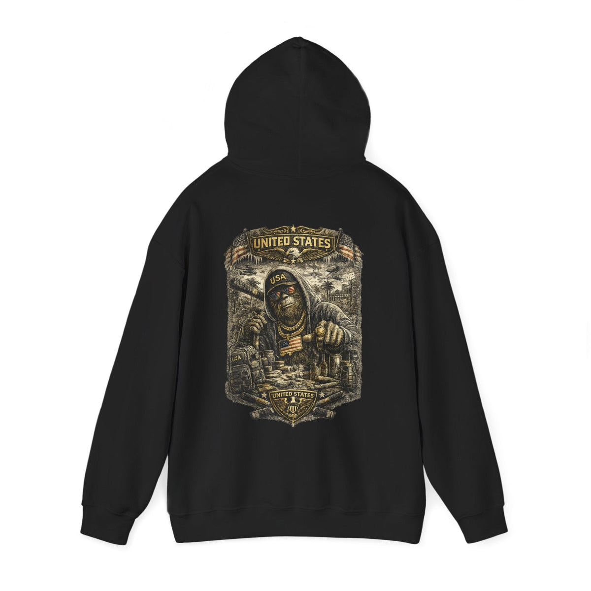 Bigfoot Streetwear Hoodie for Men Urban Black Hoodie with Bigfoot Graphic Back Print, Hip Hop Style Hoodie – Kalabula