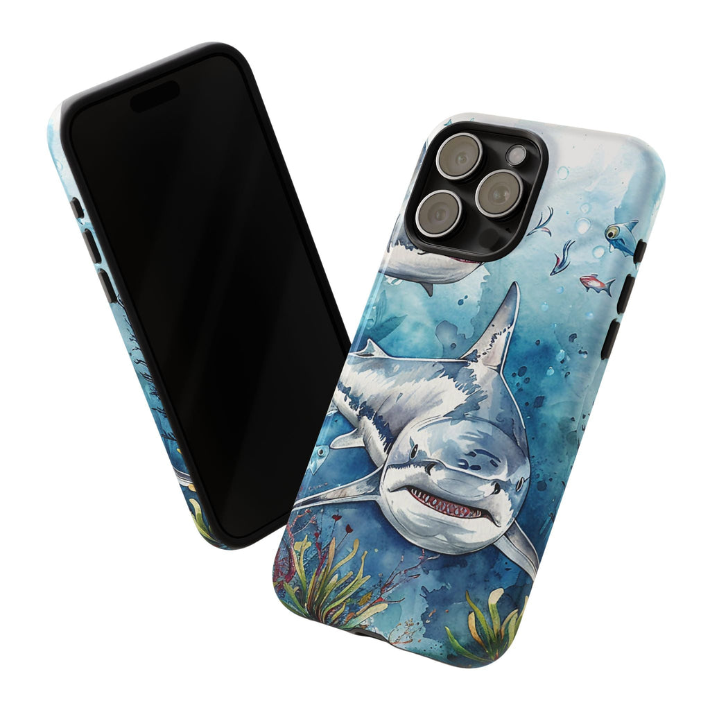 Weißer Hai Robuste Handyhülle – Aquarell-Meeresdesign