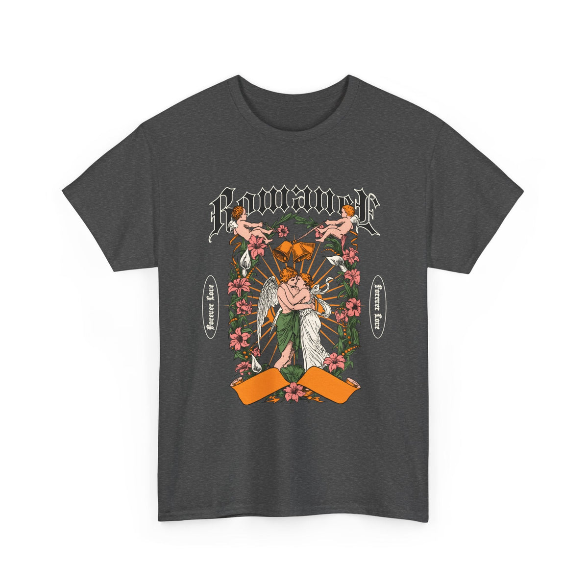 Gothic Floral Angel “Romancer” T-Shirt – Dark Vintage Unisex Grafik-T-Shirt