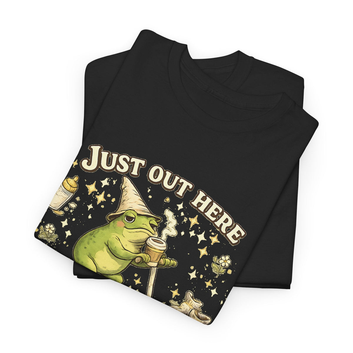 “Running on Caffeine & Mommin’” T-Shirt – Lustige Mama, Kaffee & Frosch Grafik-T-Shirt