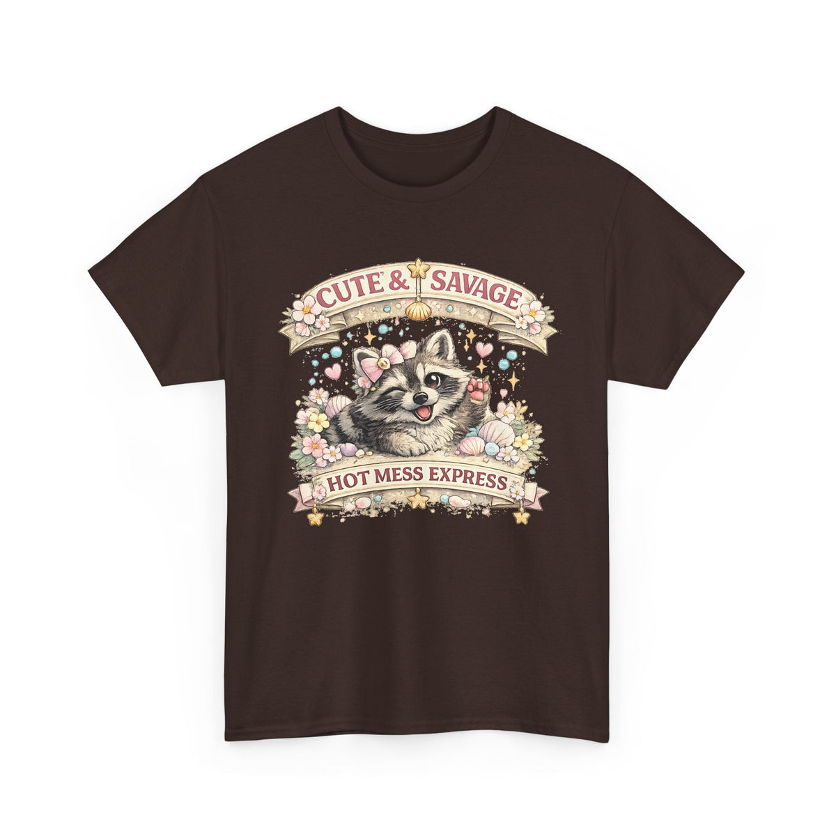 “Cute & Savage” T-Shirt – Lustiger Waschbär „Hot Mess Express“ Grafik-T-Shirt