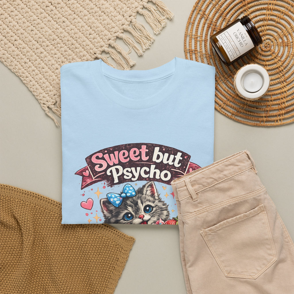 “Sweet But Psycho” T-Shirt – Süße lustige Kawaii-Katze Grafik-T-Shirt