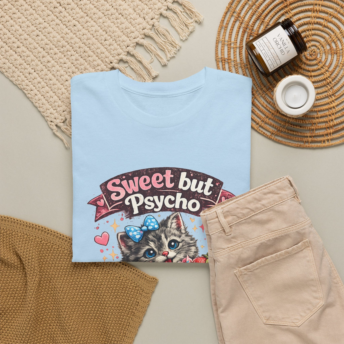 “Sweet But Psycho” T-Shirt – Süße lustige Kawaii-Katze Grafik-T-Shirt
