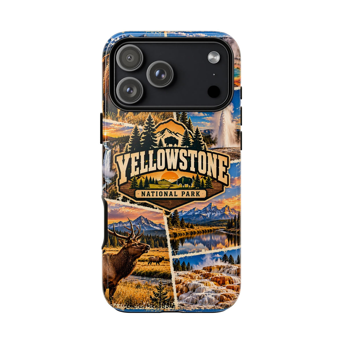 Yellowstone-Nationalpark Robuste Handyhülle – Vintage-Wildtier-Collage