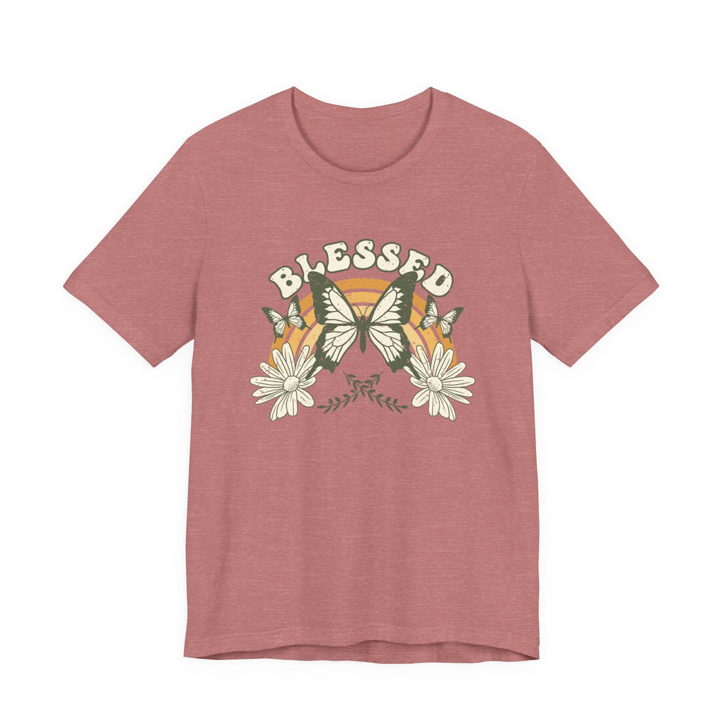 Blessed T-Shirt Butterfly Floral T-Shirt, Inspirierender Glaube T-Shirt, Boho-Christlich Grafik-T-Shirt