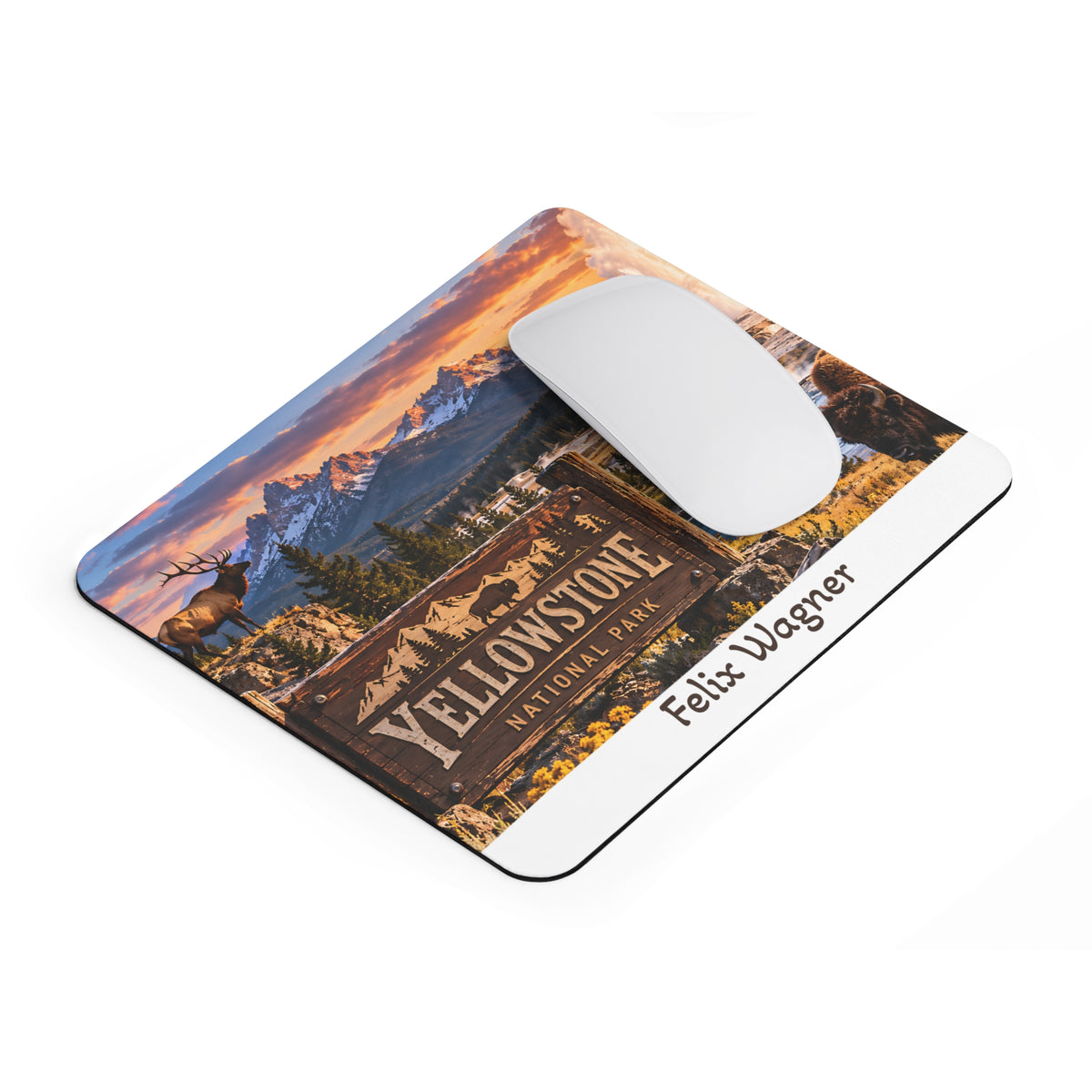 Personalisiertes Yellowstone Mousepad – Nationalpark mit Wunschname