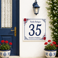 Personalisiertes Hausnummernschild mit Rosen – Keramik P11