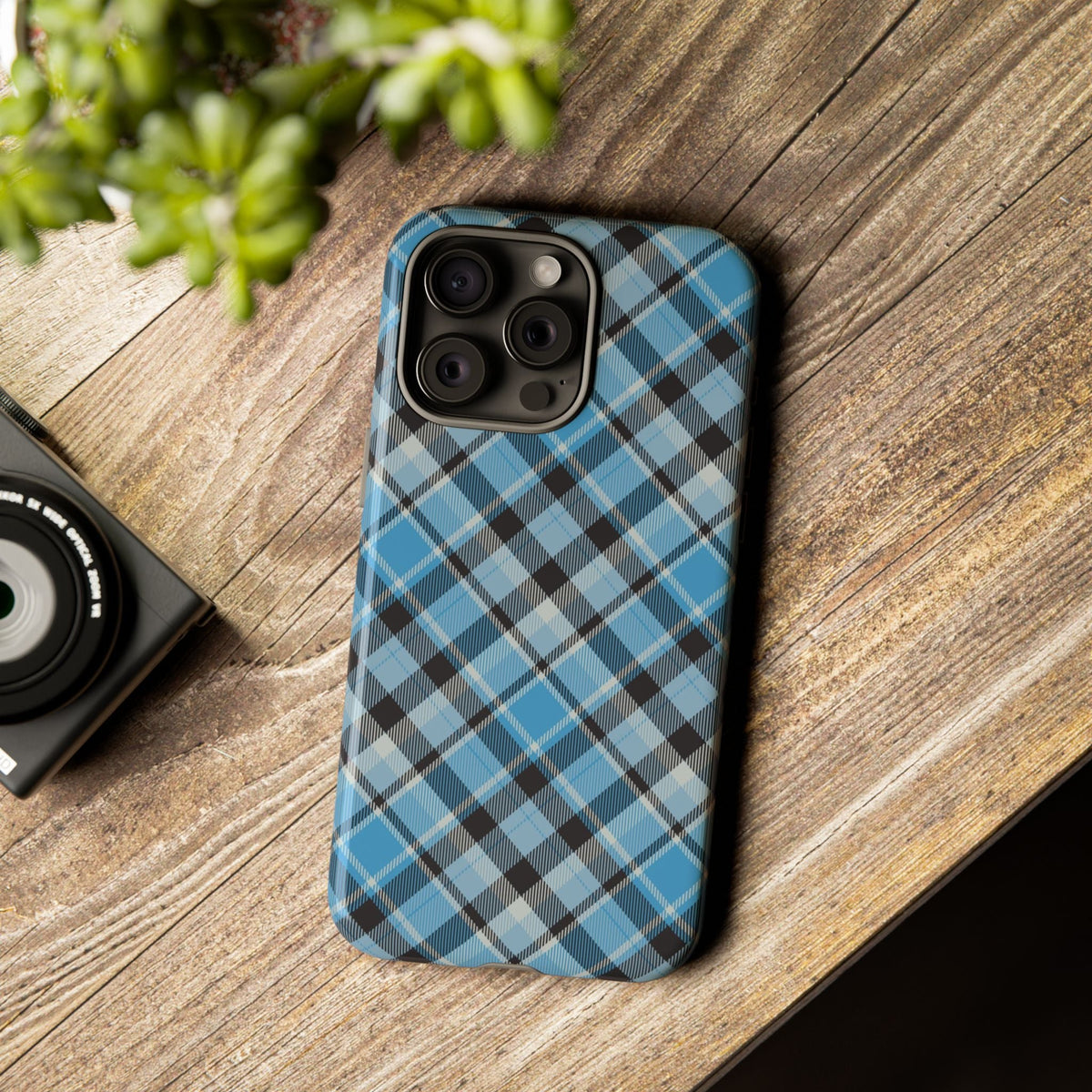 Hellblaues Karo Handyhülle – Robuste Handyhülle mit klassischem Tartan
