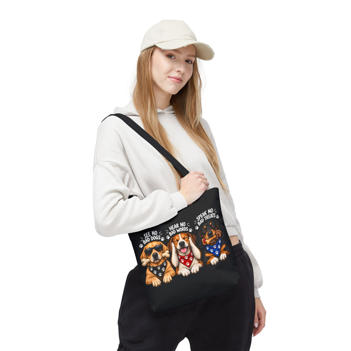 Lustige Hunde Stofftasche – Drei Hunde „See No Evil“ Motiv