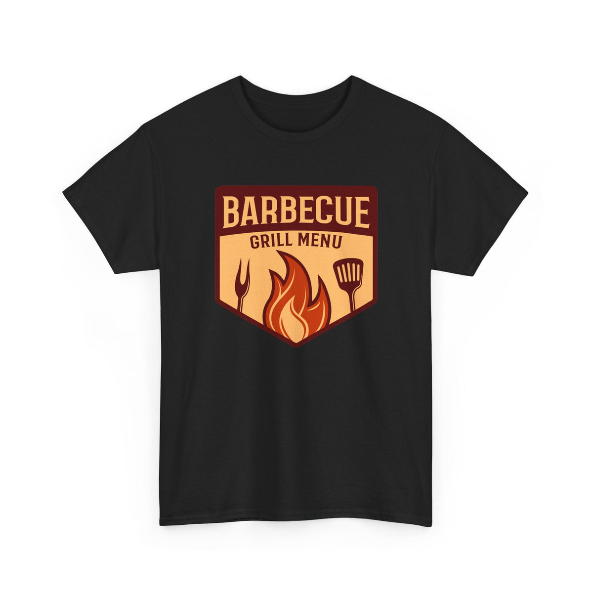 BBQ Grill Menu T-Shirt – Flammen & Grillbesteck Grafik-T-Shirt