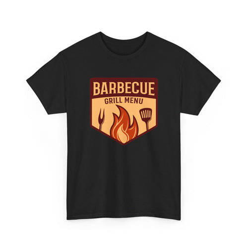 BBQ Grill Menu T-Shirt – Flammen & Grillbesteck Grafik-T-Shirt