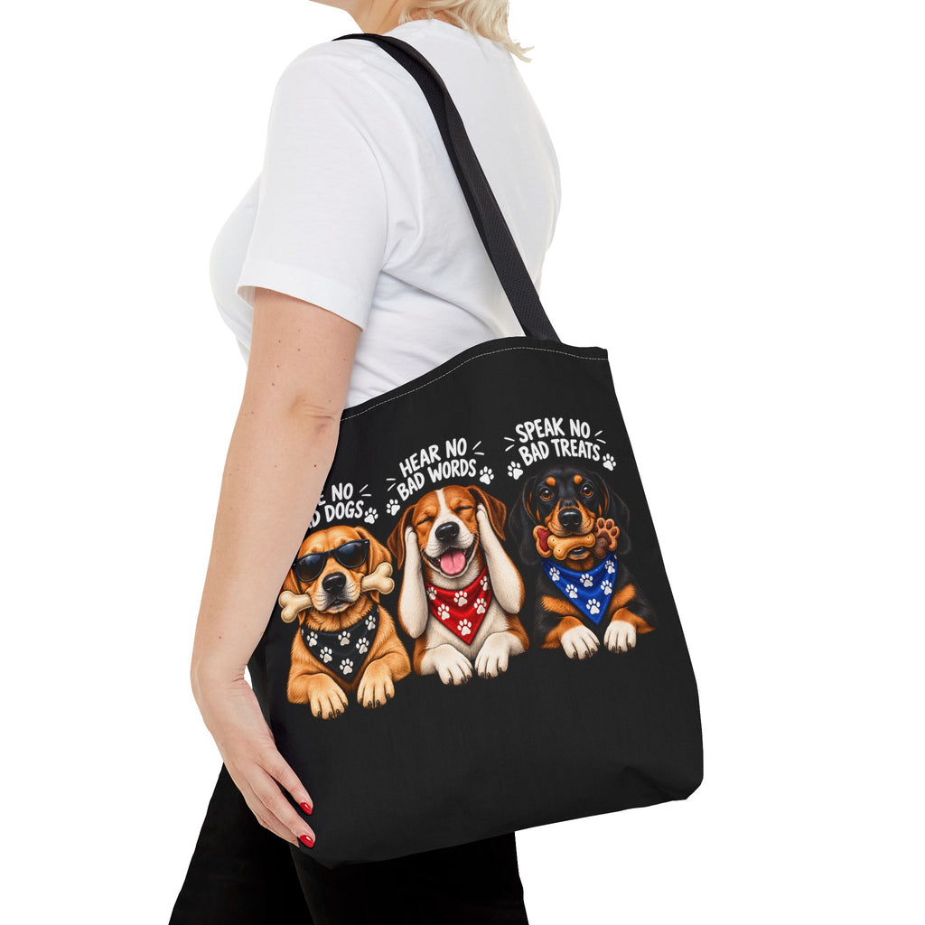 Lustige Hunde Stofftasche – Drei Hunde „See No Evil“ Motiv