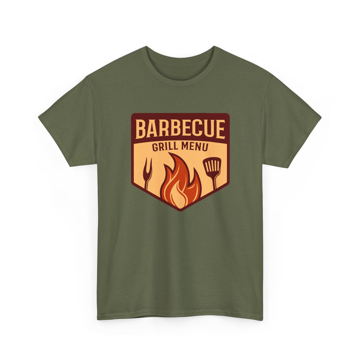 BBQ Grill Menu T-Shirt – Flammen & Grillbesteck Grafik-T-Shirt