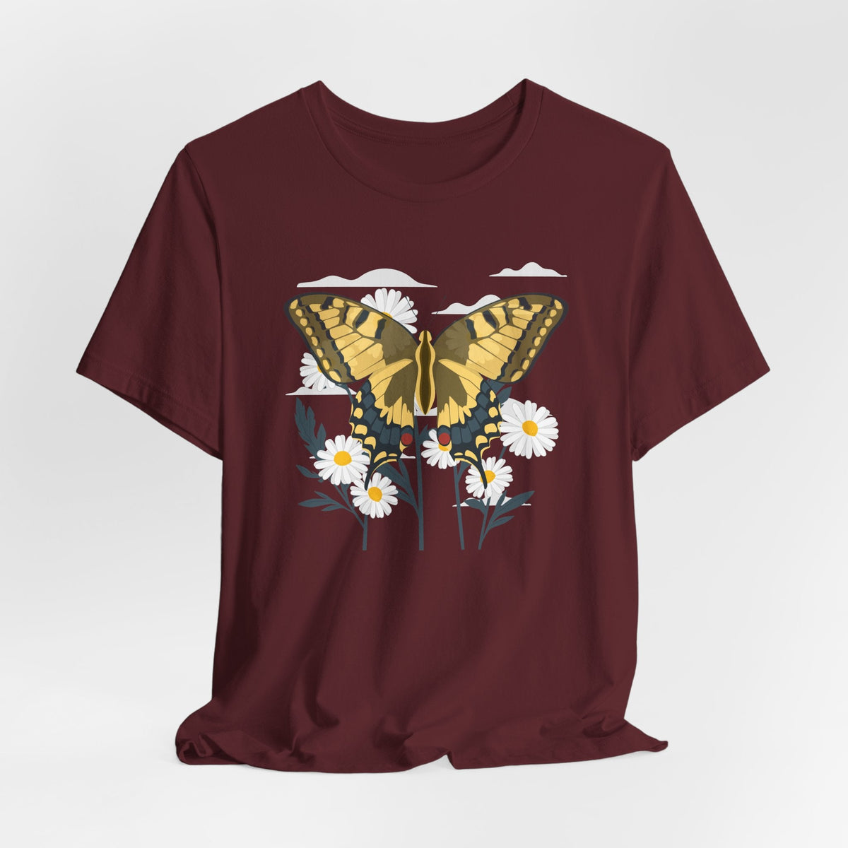 Butterfly Blumen & Natur T-Shirt Gelber Schmetterling T-Shirt, Wildblumen Grafik-T-Shirt, Geschenk für Naturliebhaber