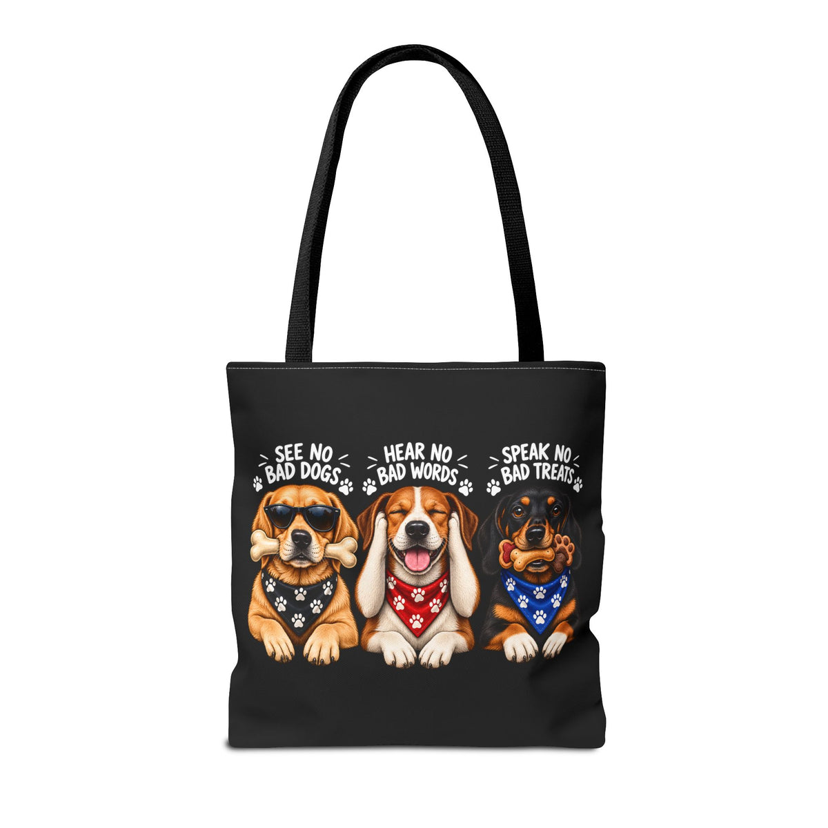 Lustige Hunde Stofftasche – Drei Hunde „See No Evil“ Motiv