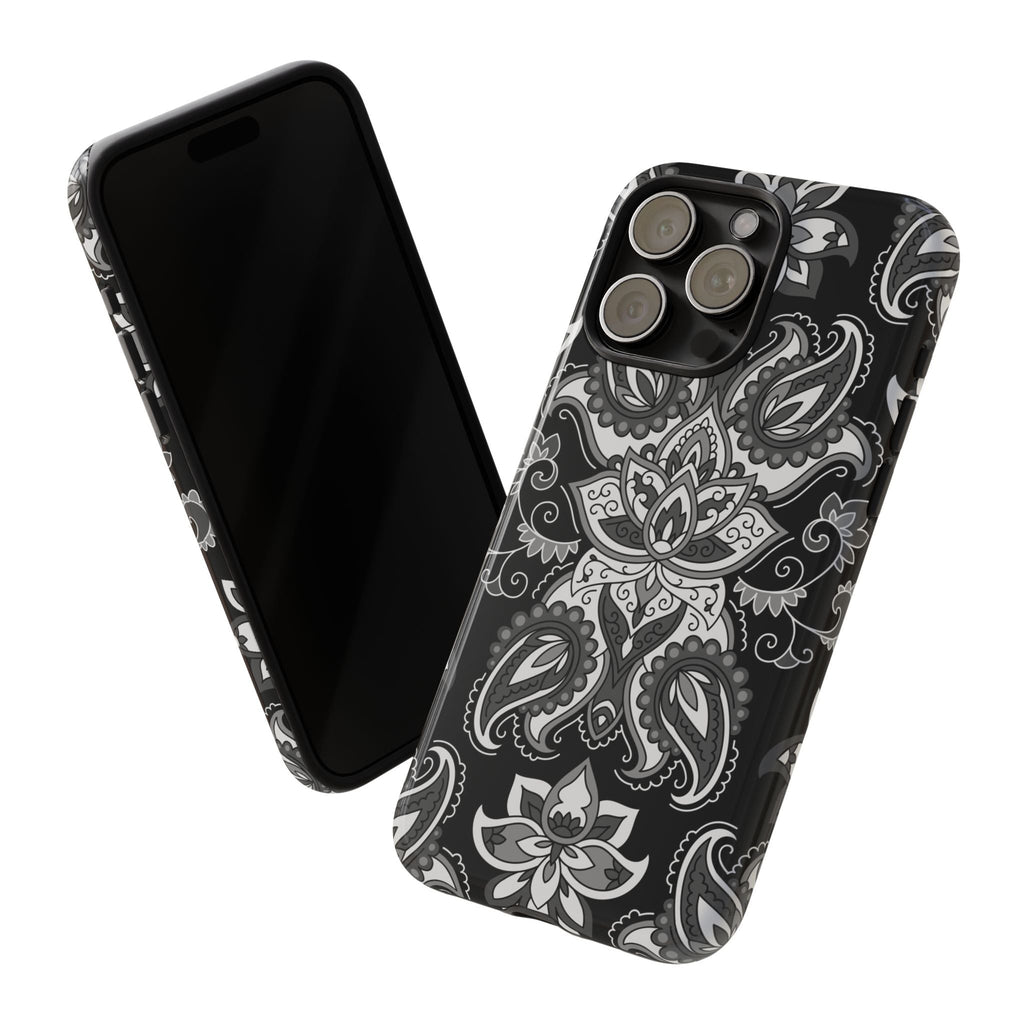 Schwarzes Paisley Handyhülle – Robuste Handyhülle mit Bandana-Muster