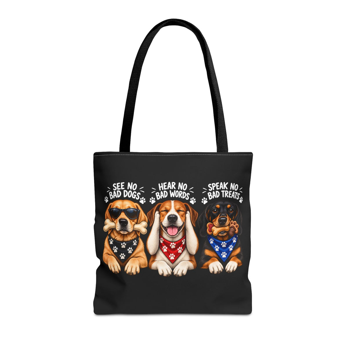 Lustige Hunde Stofftasche – Drei Hunde „See No Evil“ Motiv