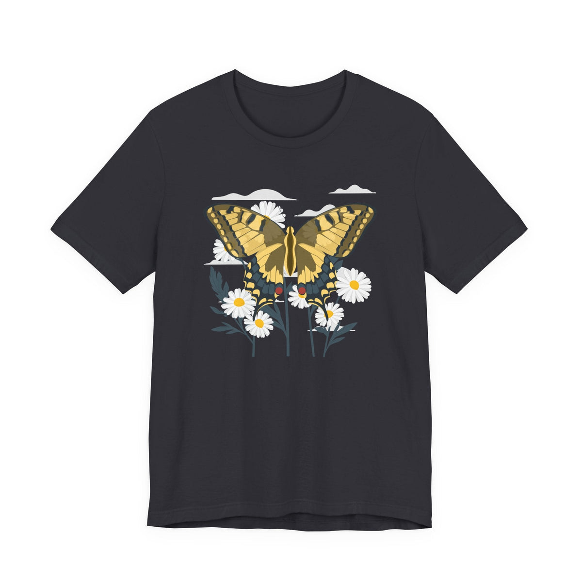 Butterfly Blumen & Natur T-Shirt Gelber Schmetterling T-Shirt, Wildblumen Grafik-T-Shirt, Geschenk für Naturliebhaber