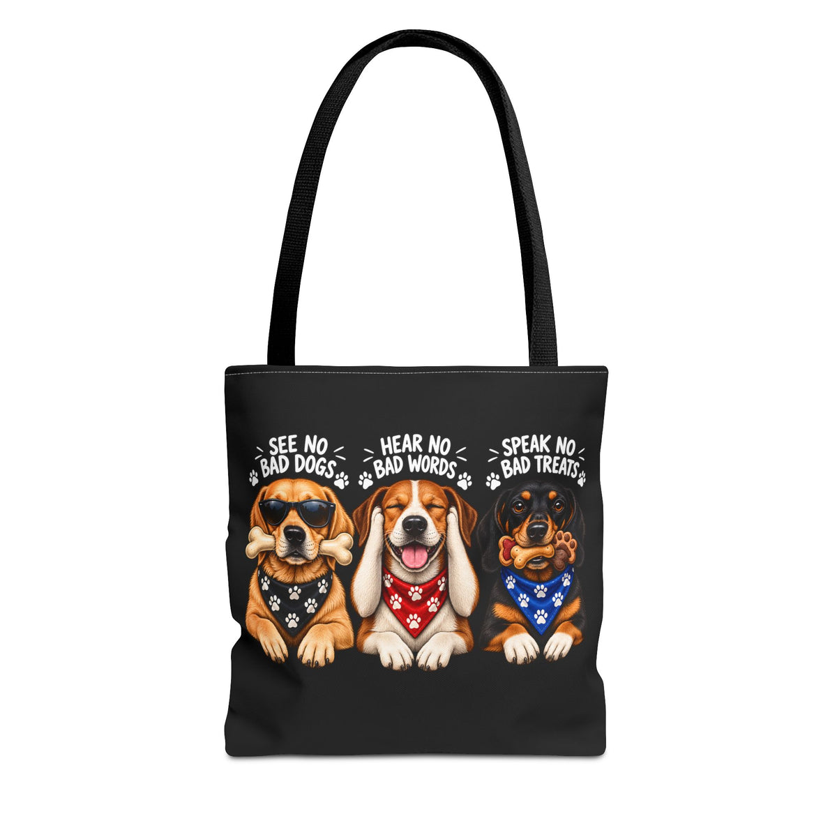 Lustige Hunde Stofftasche – Drei Hunde „See No Evil“ Motiv