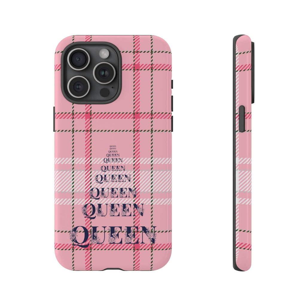 Rosa Karo Queen Handyhülle – Robuste Handyhülle im Preppy-Tartan-Stil