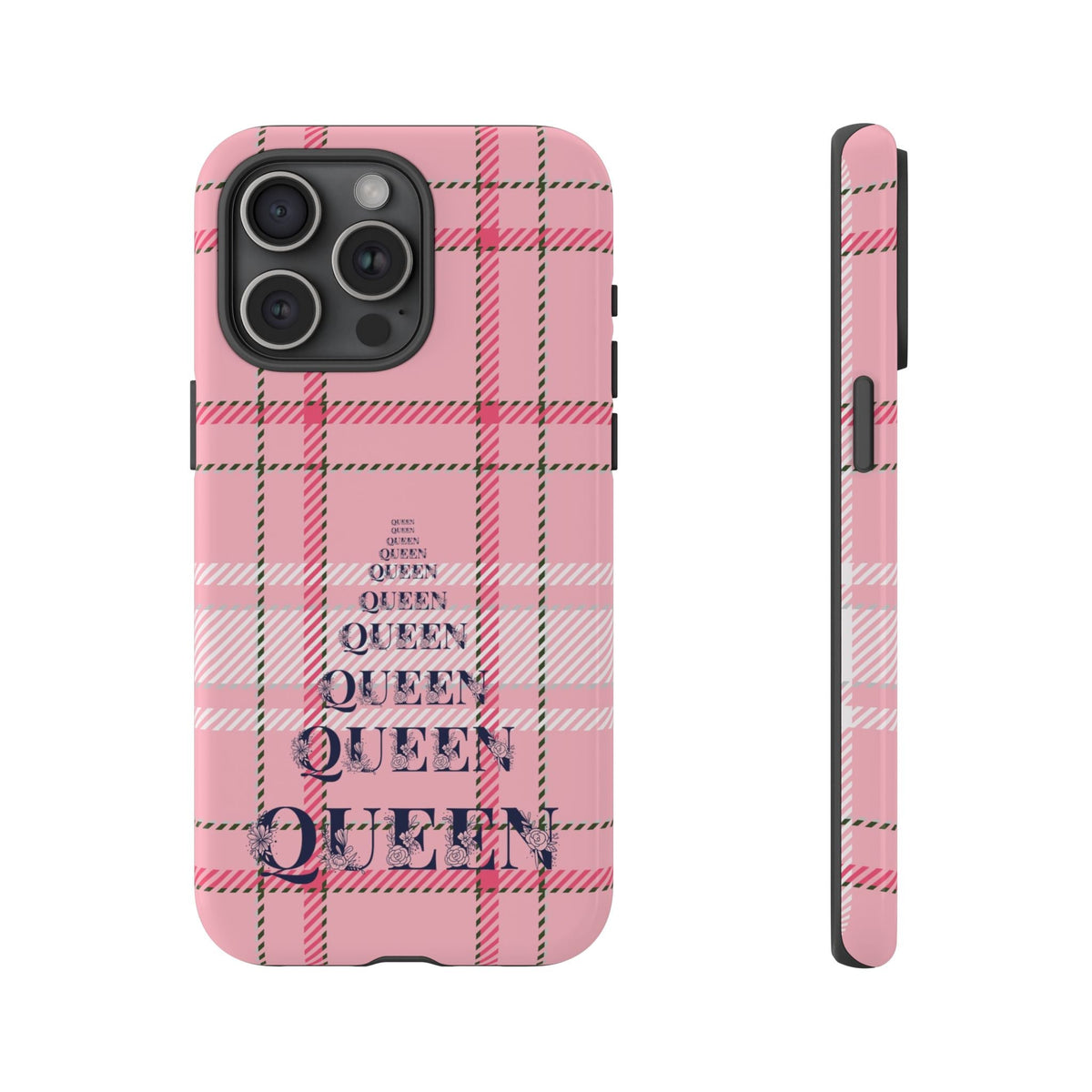 Rosa Karo Queen Handyhülle – Robuste Handyhülle im Preppy-Tartan-Stil