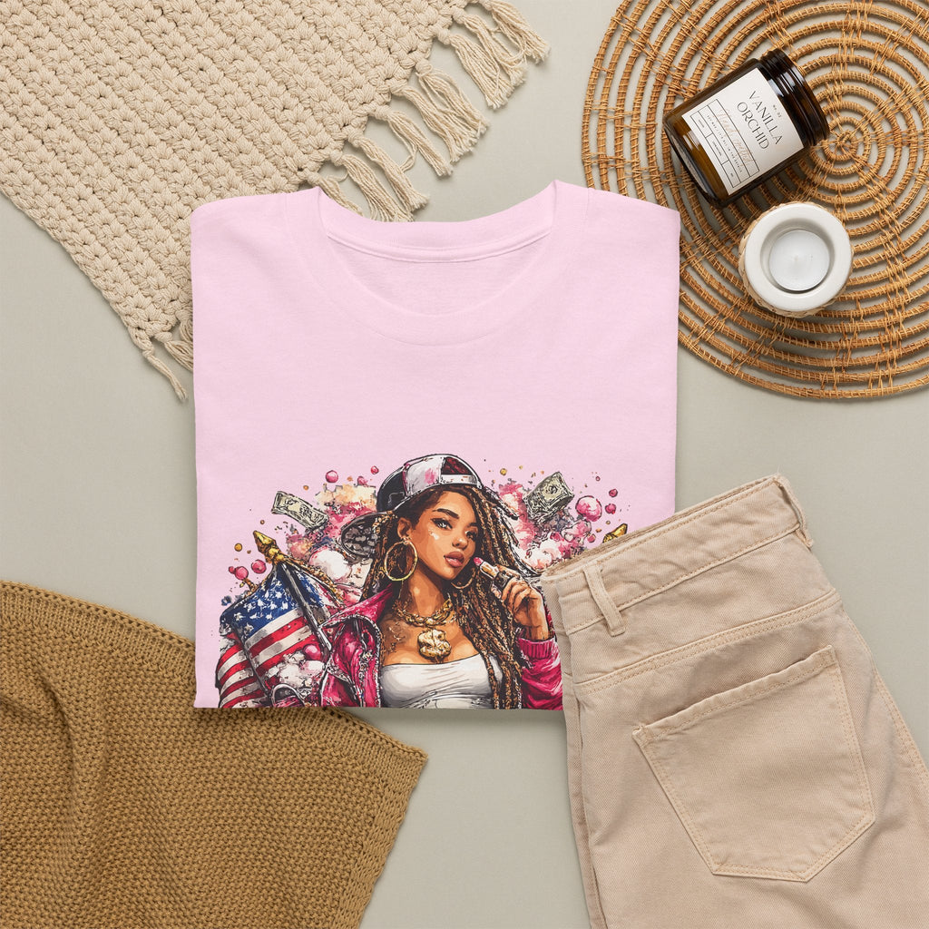 Streetwear Queen T-Shirt – Chicana Tattoo & US-Flagge Grafik-T-Shirt