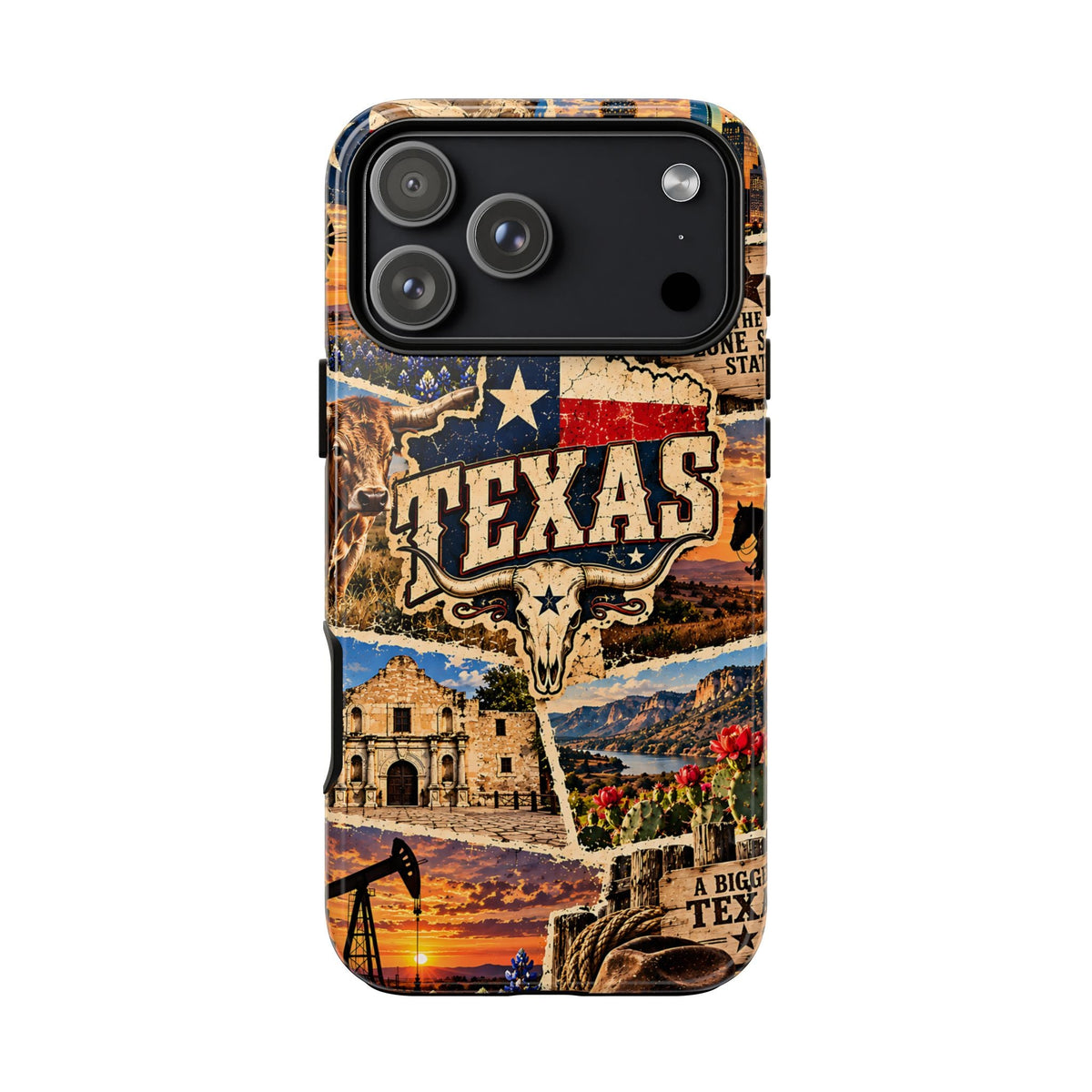 Texas-Reise-Collage Handyhülle – Robuste Handyhülle im Western-Vintage-Stil