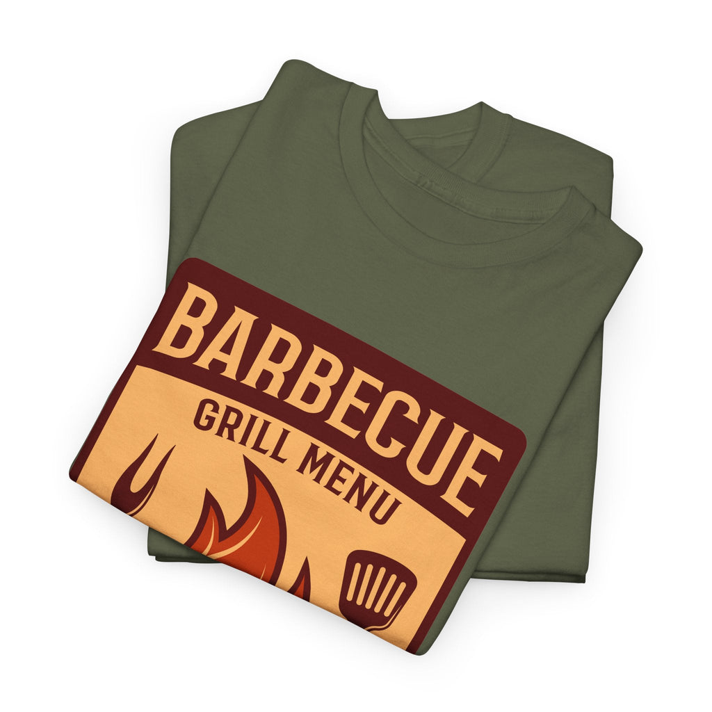 BBQ Grill Menu T-Shirt – Flammen & Grillbesteck Grafik-T-Shirt