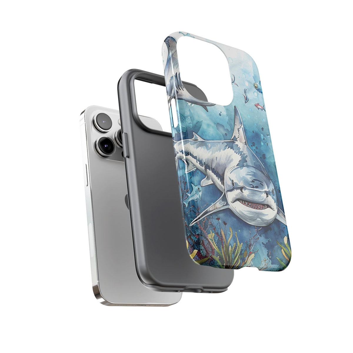 Weißer Hai Robuste Handyhülle – Aquarell-Meeresdesign