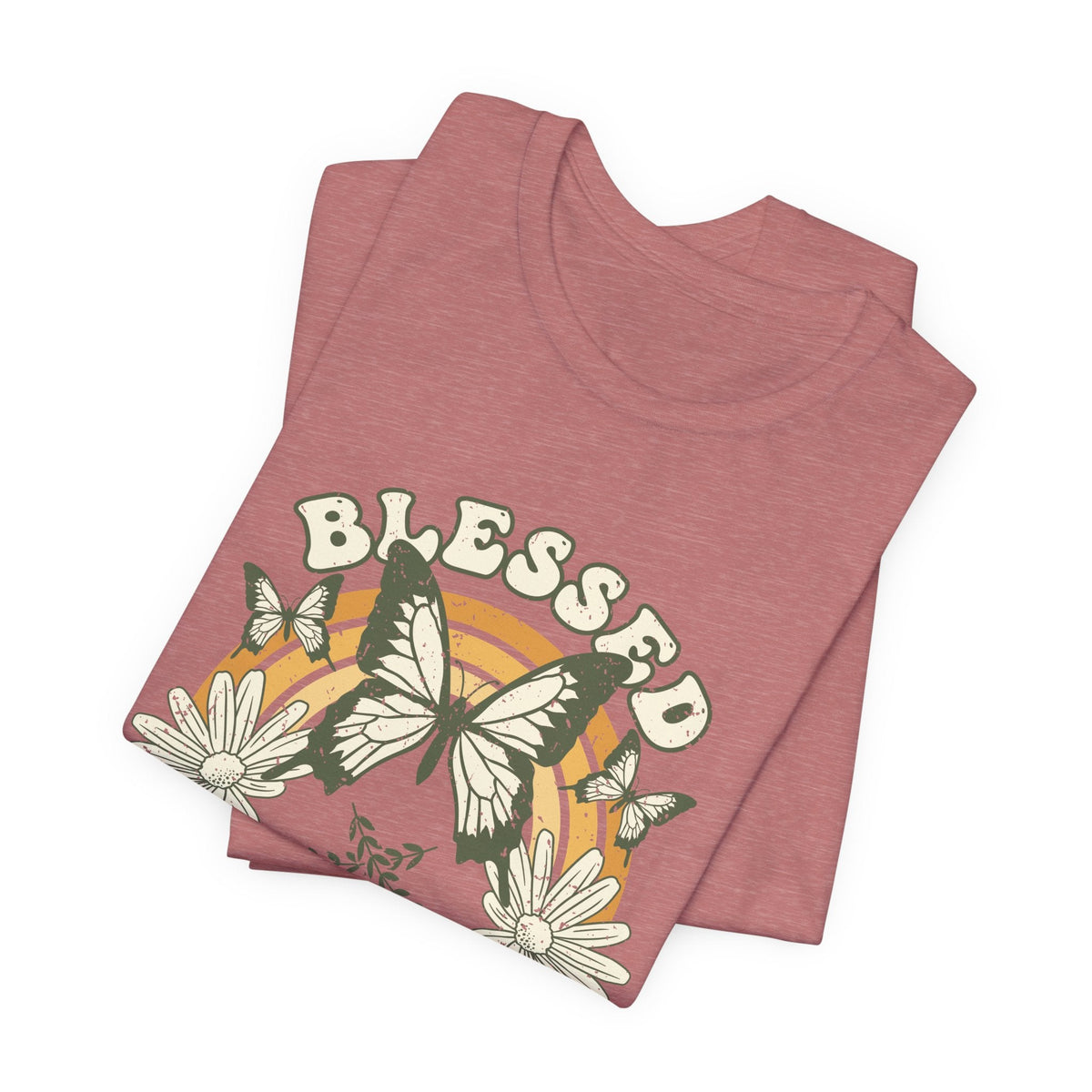 Blessed T-Shirt Butterfly Floral T-Shirt, Inspirierender Glaube T-Shirt, Boho-Christlich Grafik-T-Shirt
