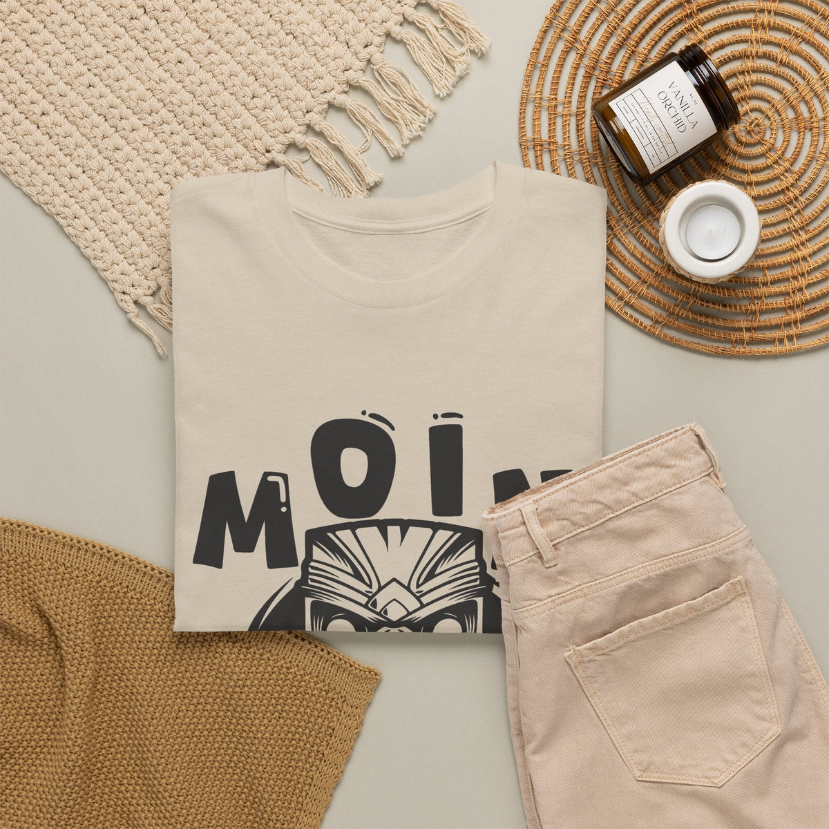 “MOIN” Tiki Mask T-Shirt – Tropisches Streetwear Grafik-T-Shirt