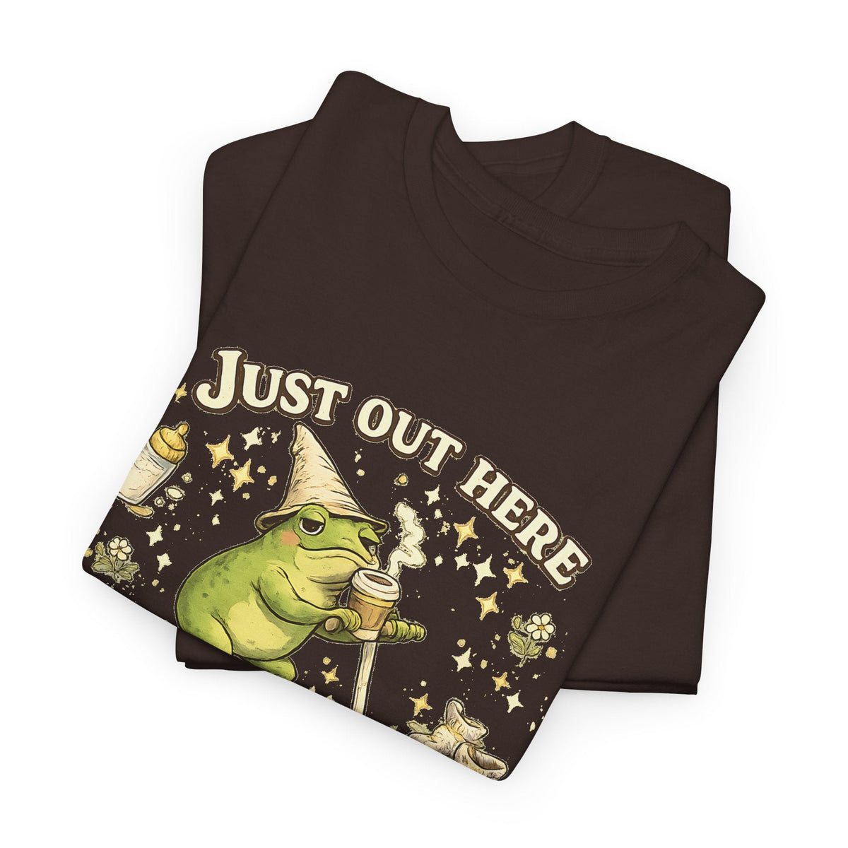 “Running on Caffeine & Mommin’” T-Shirt – Lustige Mama, Kaffee & Frosch Grafik-T-Shirt