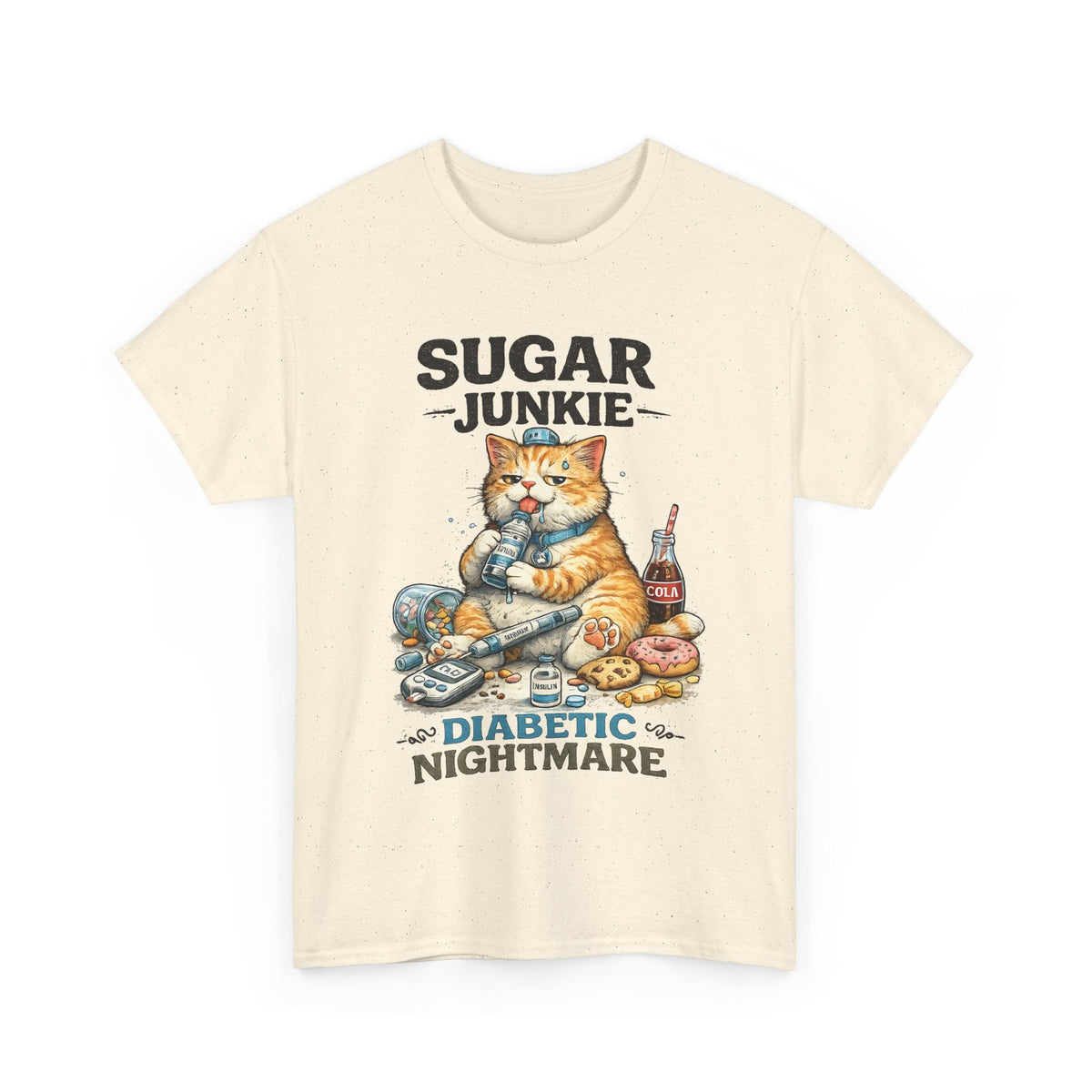 “Sugar Junkie – Diabetic Nightmare” T-Shirt – Lustige Katze Grafik-T-Shirt