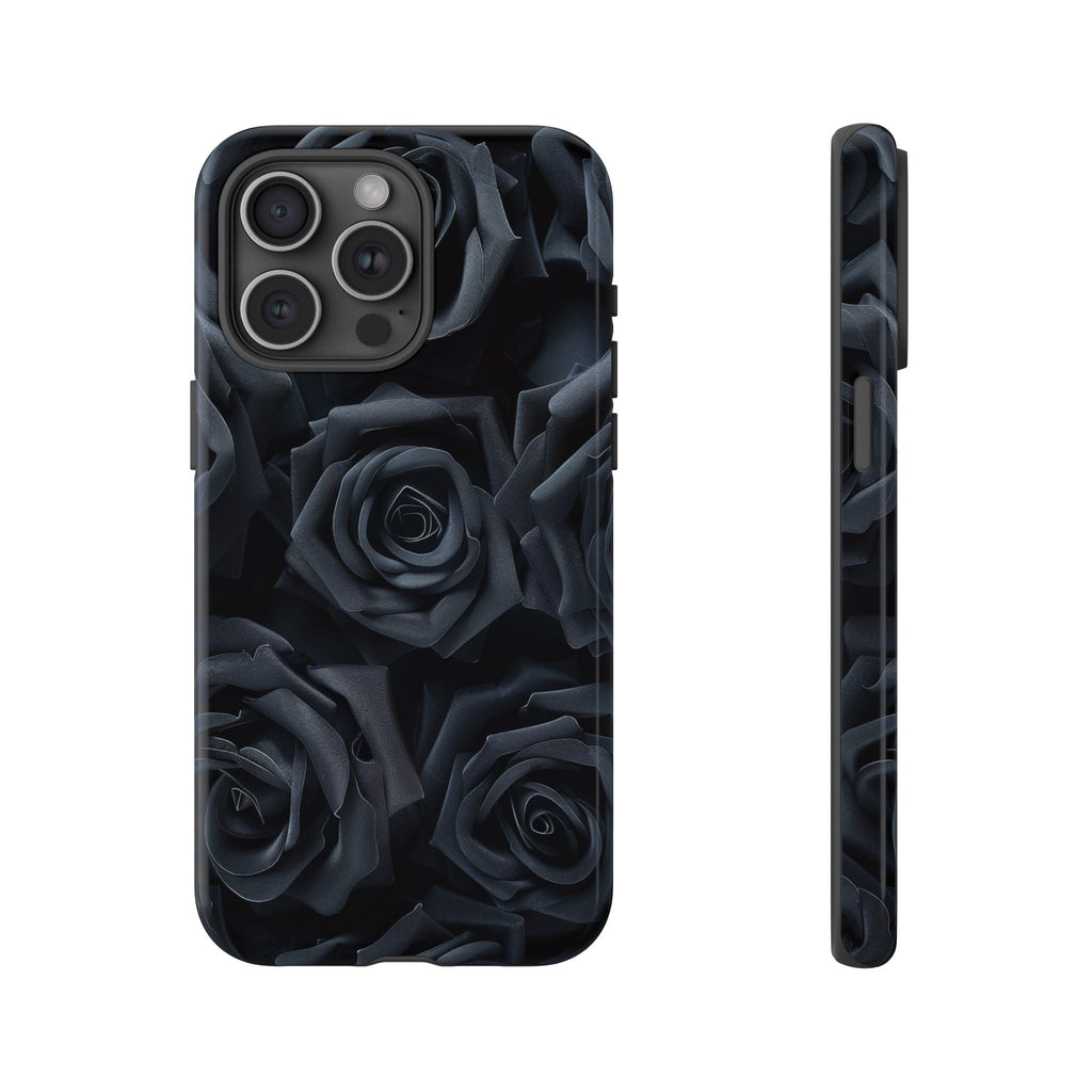 Schwarze Rose Handyhülle – Robuste Handyhülle mit dunklem Blumenmuster