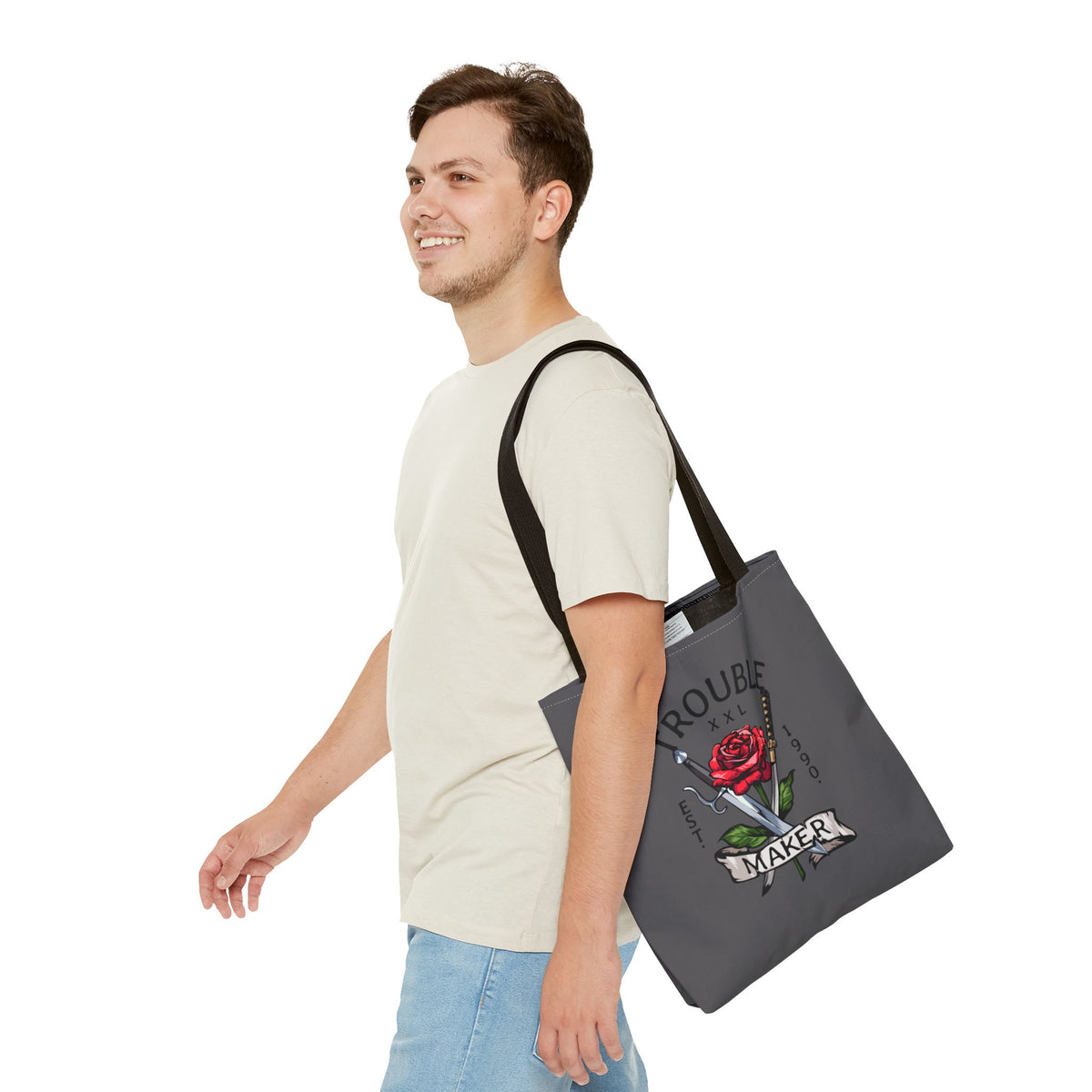 Trouble Maker Stofftasche – Rose & Schwerter Tattoo Design