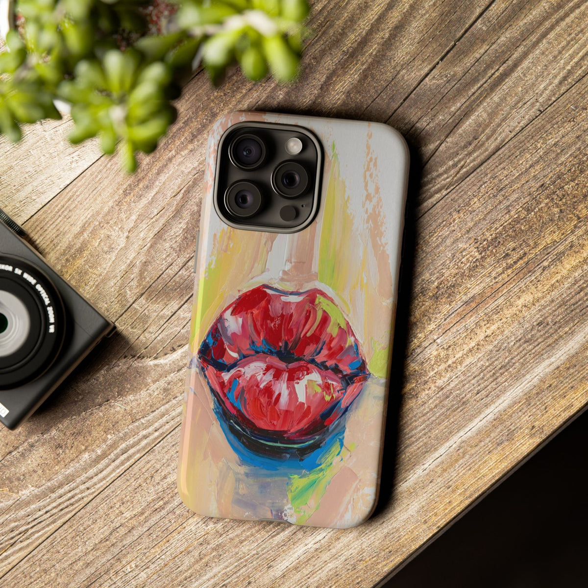 Rote-Lippen-Kunst Handyhülle – Robuste Handyhülle mit abstrakter Malerei