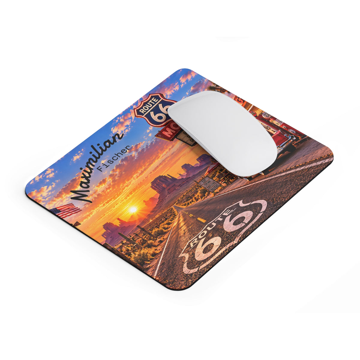 Personalisiertes Route 66 Mousepad – Mit Wunschname