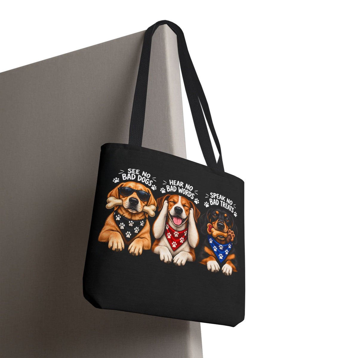 Lustige Hunde Stofftasche – Drei Hunde „See No Evil“ Motiv
