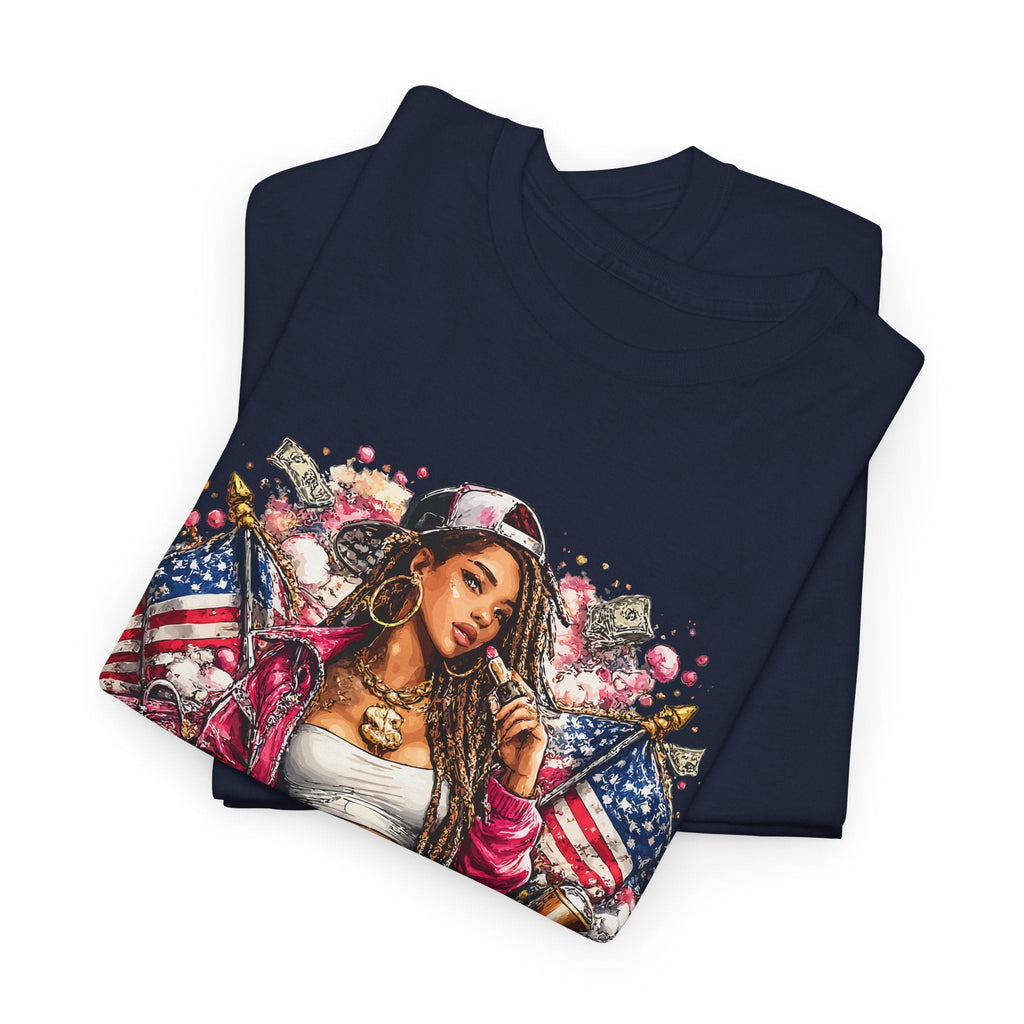 Streetwear Queen T-Shirt – Chicana Tattoo & US-Flagge Grafik-T-Shirt
