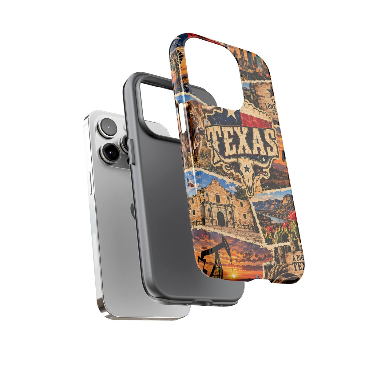 Texas-Reise-Collage Handyhülle – Robuste Handyhülle im Western-Vintage-Stil