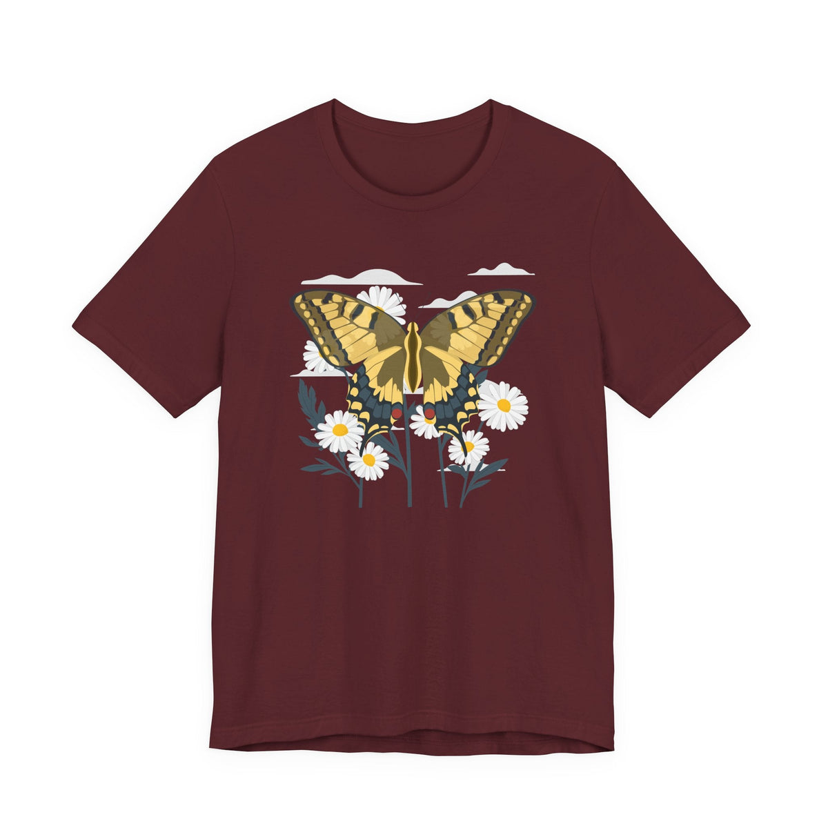 Butterfly Blumen & Natur T-Shirt Gelber Schmetterling T-Shirt, Wildblumen Grafik-T-Shirt, Geschenk für Naturliebhaber