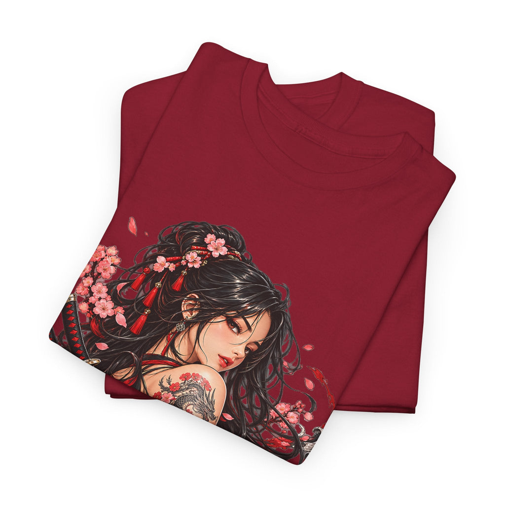Japanese Samurai Girl T-Shirt – Dunkler Anime-Krieger Grafik-T-Shirt
