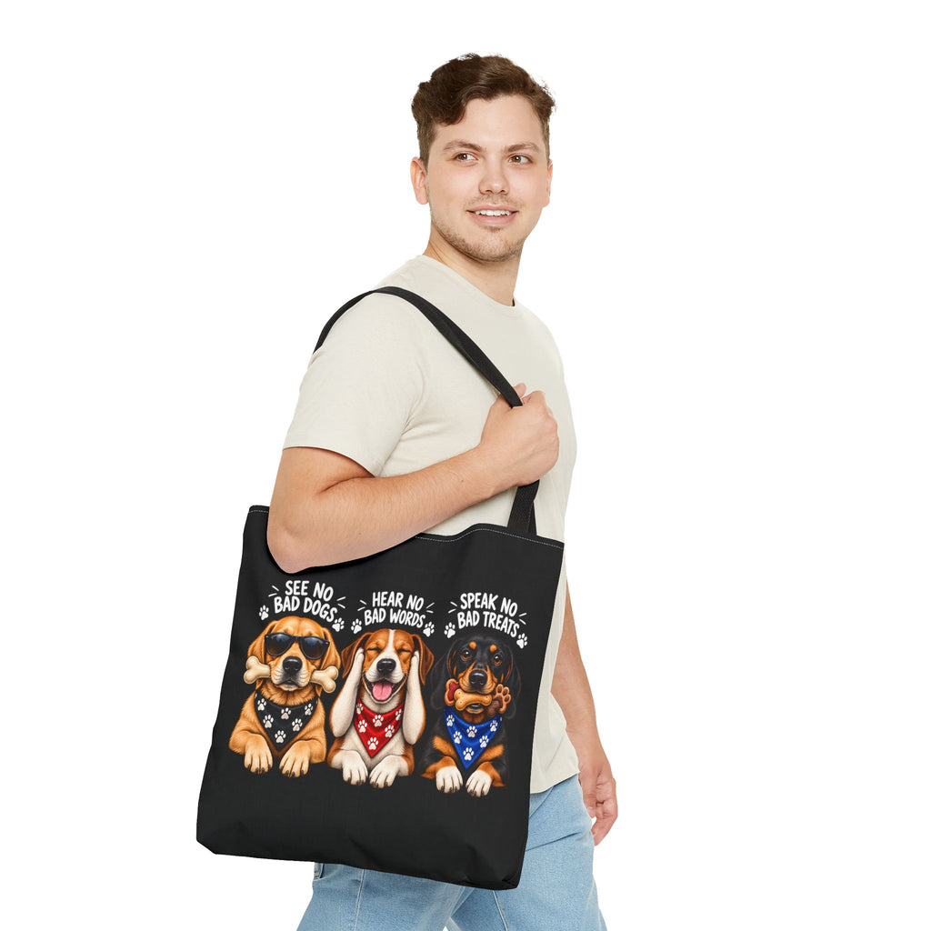 Lustige Hunde Stofftasche – Drei Hunde „See No Evil“ Motiv