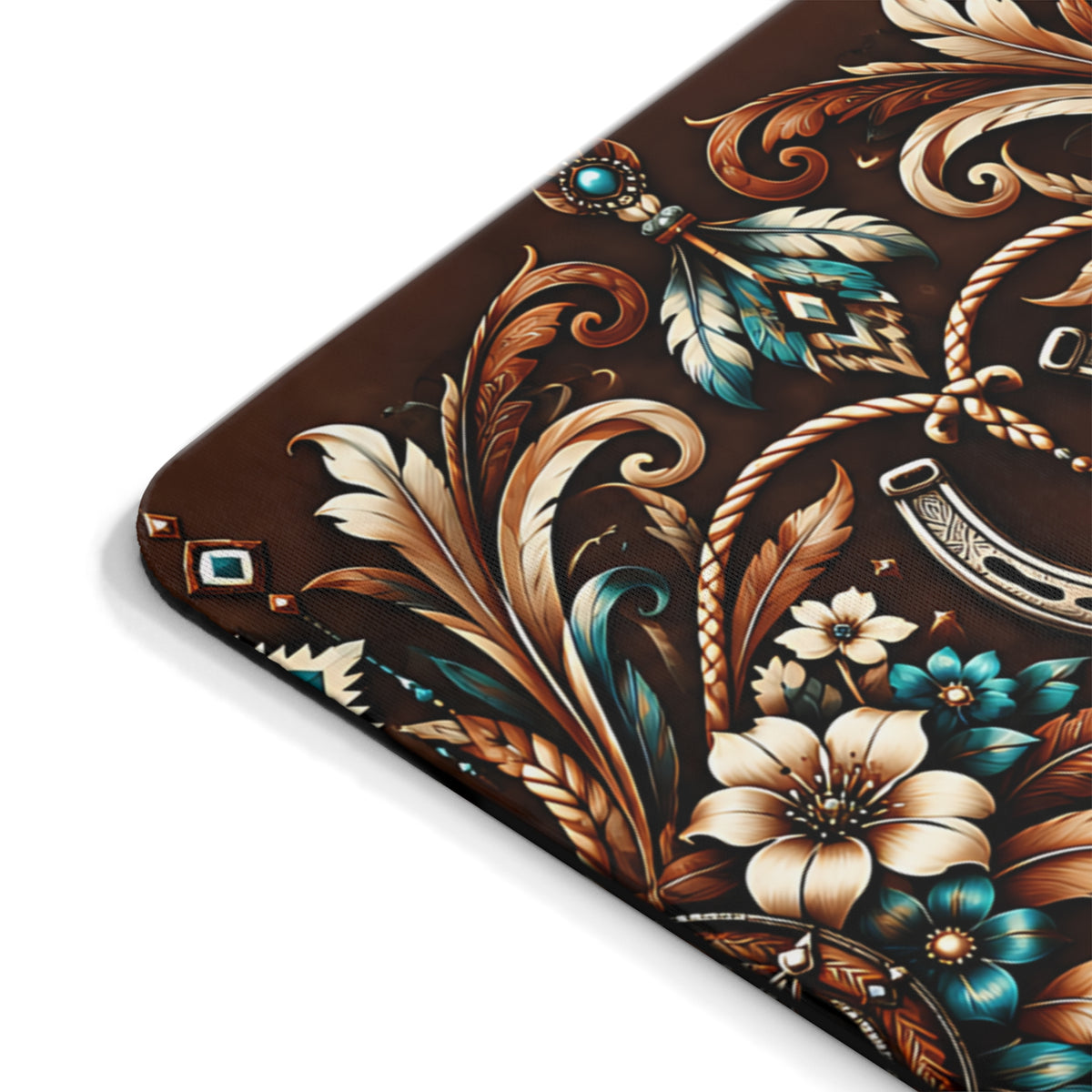 Western Hufeisen Mousepad – Cowboy Design in Braun & Türkis