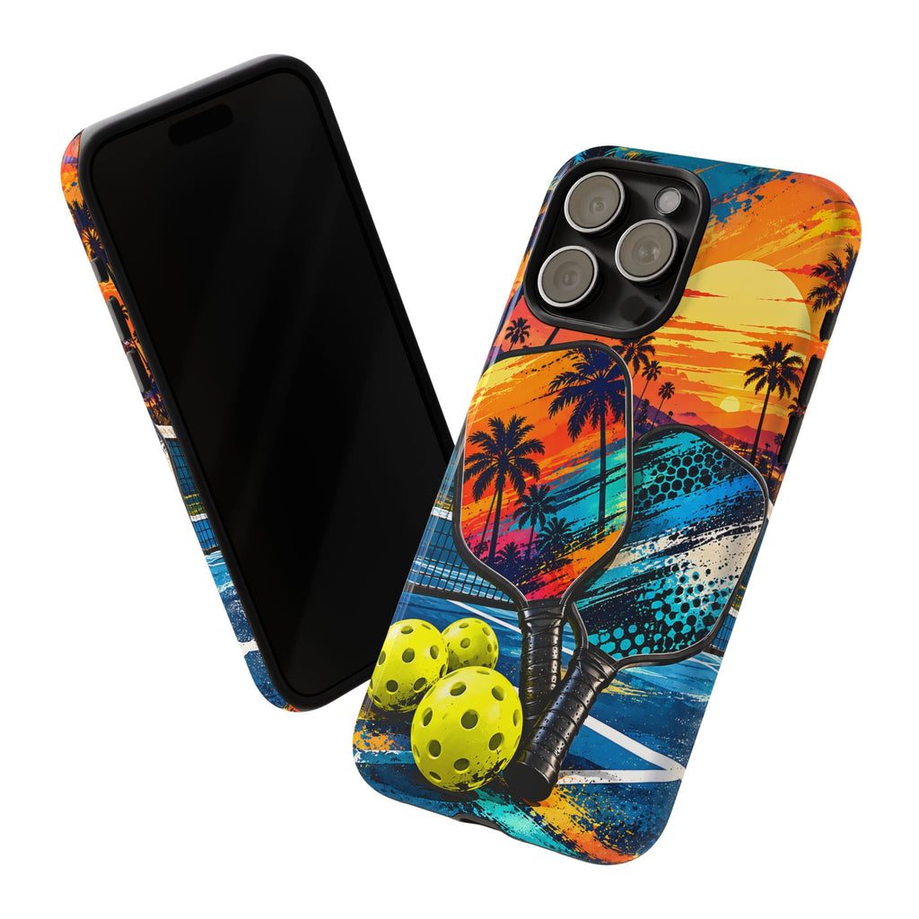 Pickleball-Sonnenuntergang Robuste Handyhülle – Tropisches Sportdesign