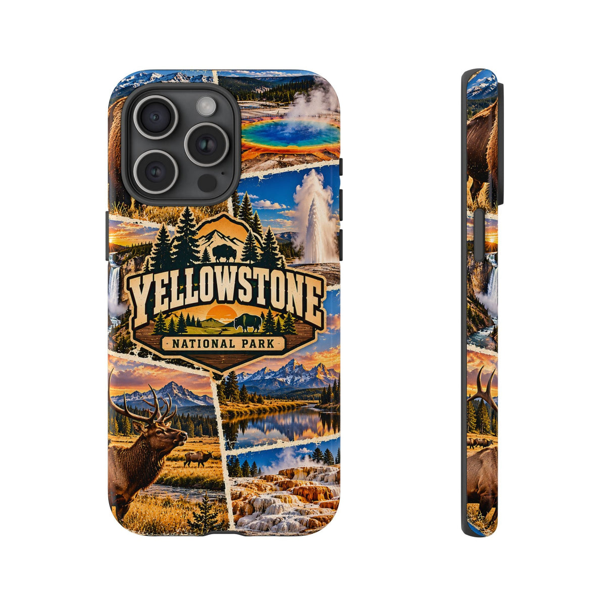 Yellowstone-Nationalpark Robuste Handyhülle – Vintage-Wildtier-Collage